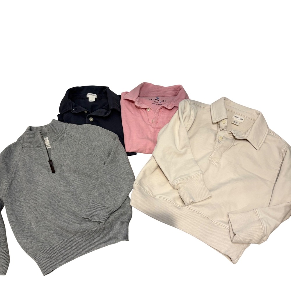 Crewcuts J.Crew Kids Bundle Size 2-3 Grey Quarter Zip Cream Rugby Navy Pink Polo